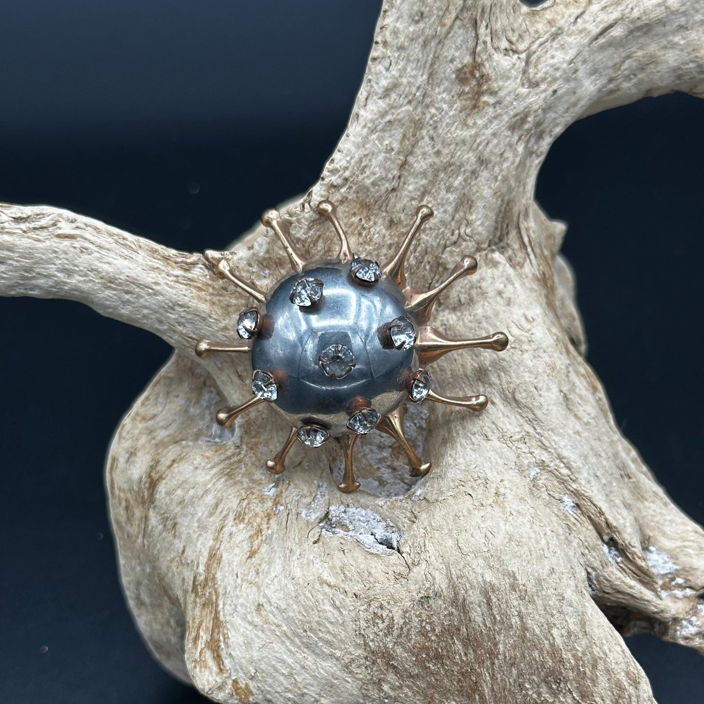 Copper and Silver Sunburst Brooch