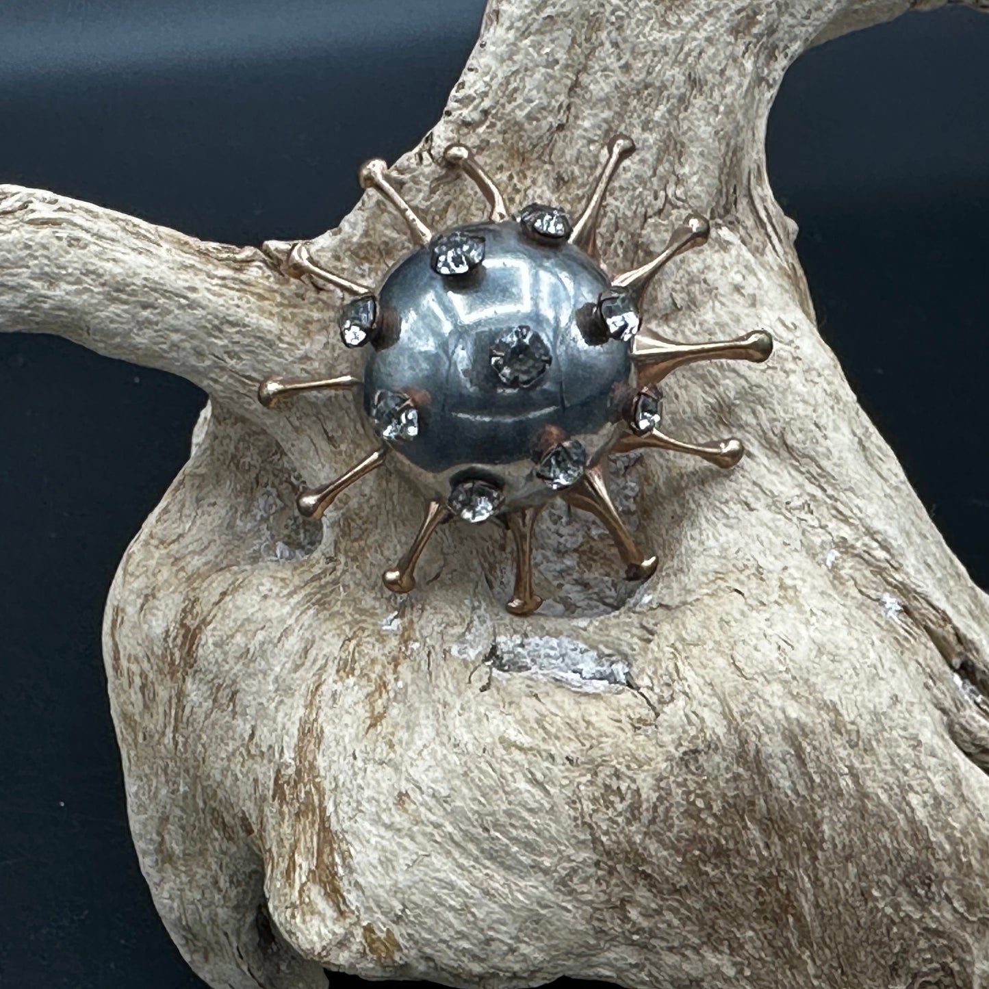Copper and Silver Sunburst Brooch