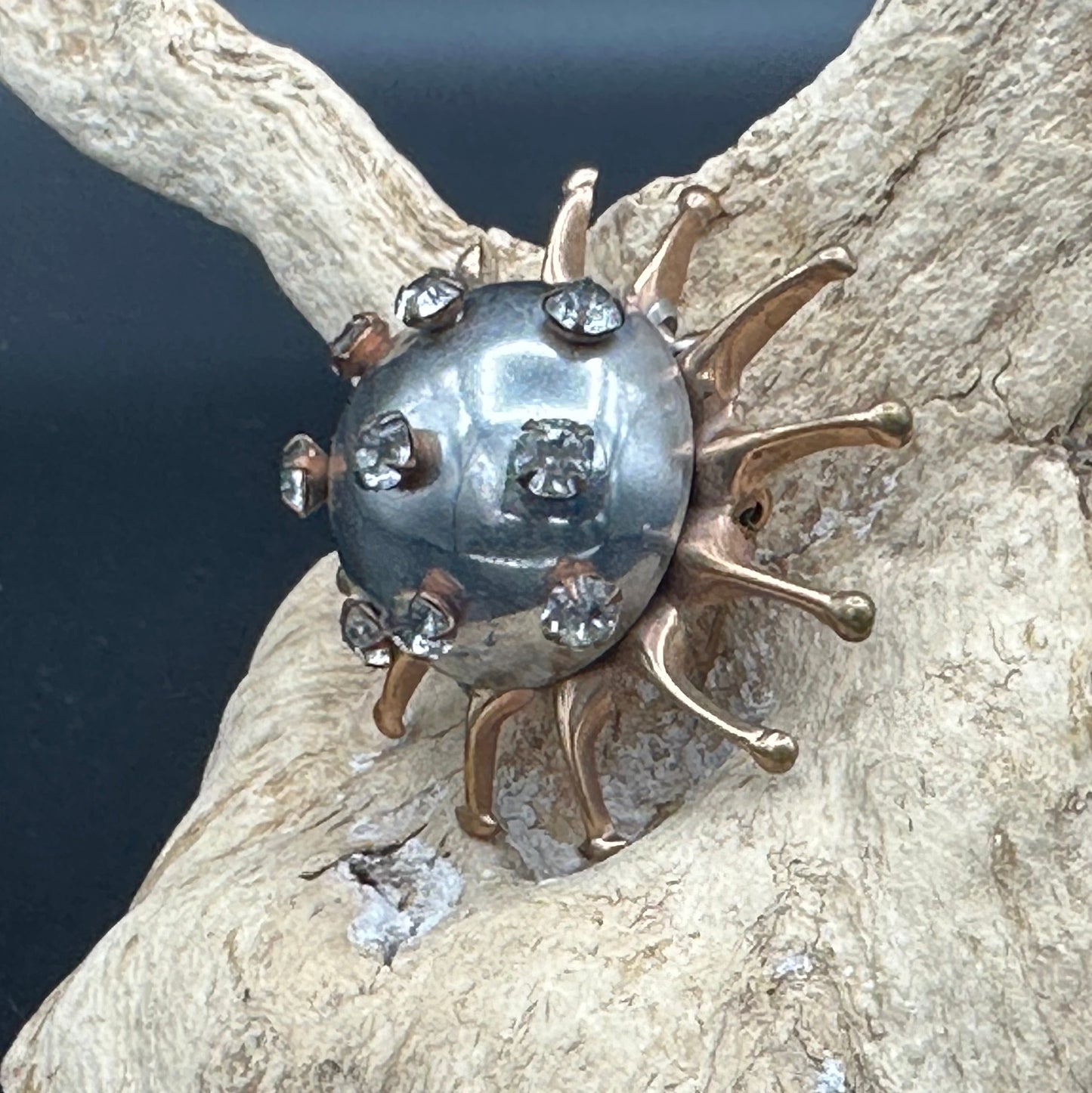 Copper and Silver Sunburst Brooch