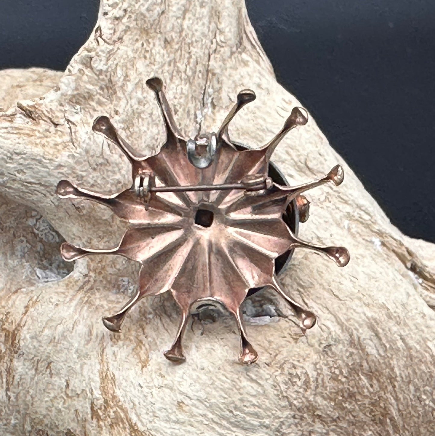 Copper and Silver Sunburst Brooch