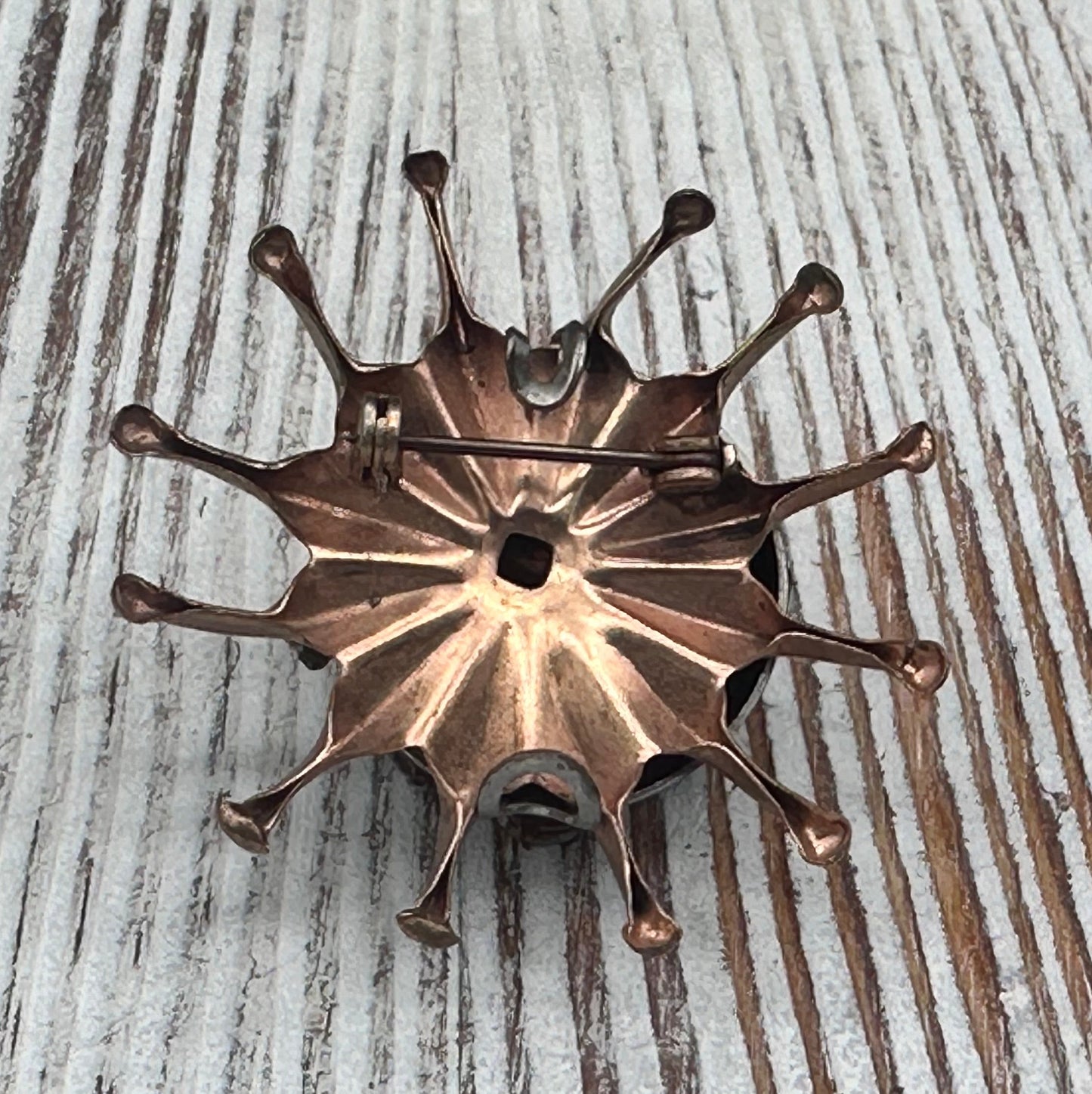 Copper and Silver Sunburst Brooch