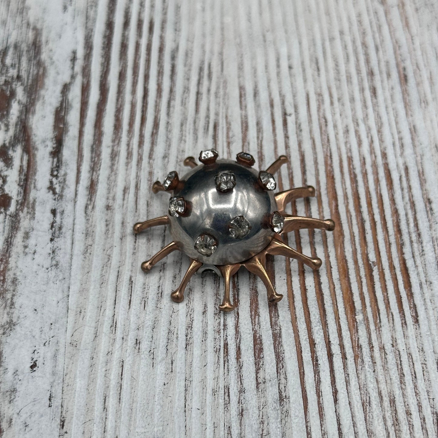 Copper and Silver Sunburst Brooch
