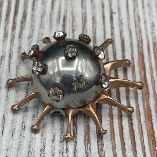 Copper and Silver Sunburst Brooch