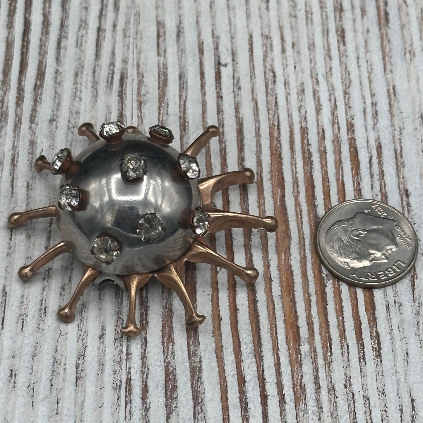 Copper and Silver Sunburst Brooch