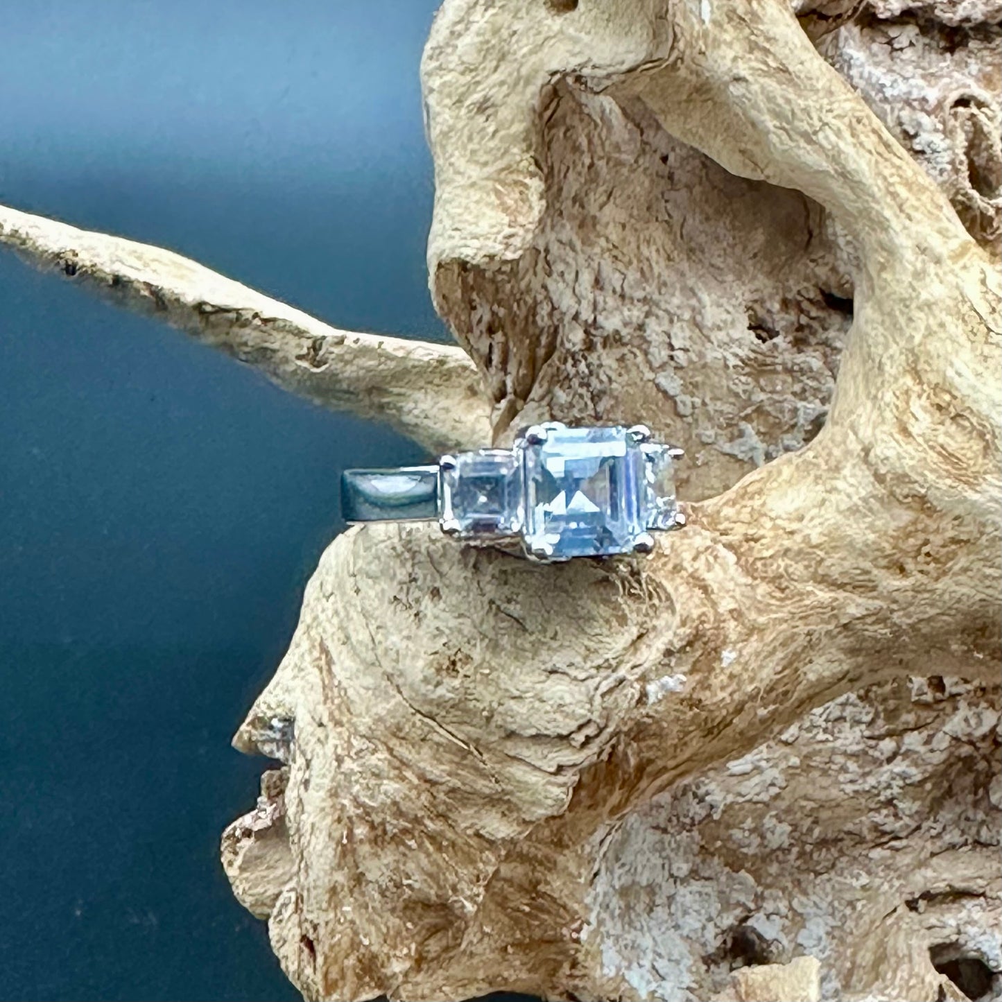 Diamonique Three Stone Platinum plated Ring