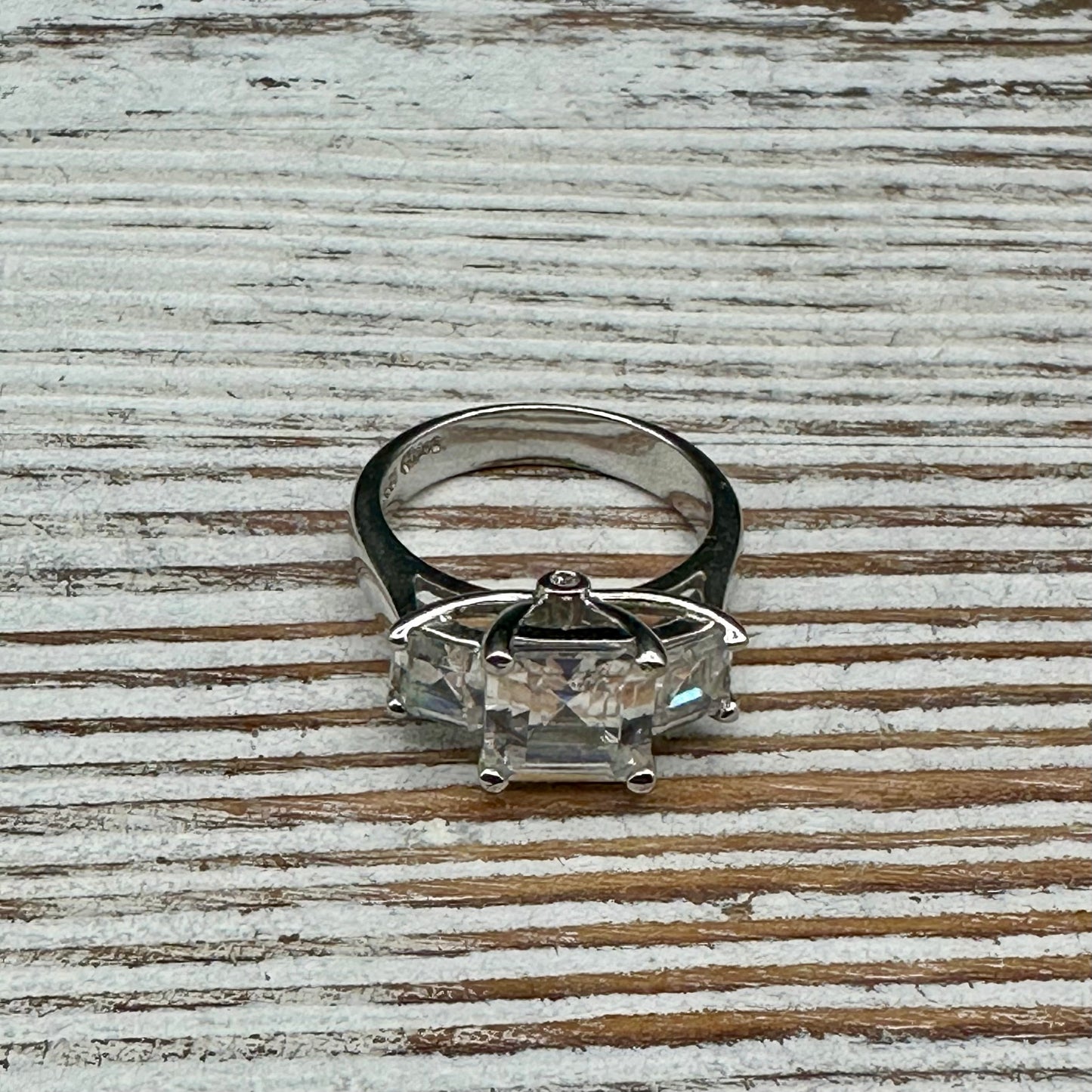 Diamonique Three Stone Platinum plated Ring