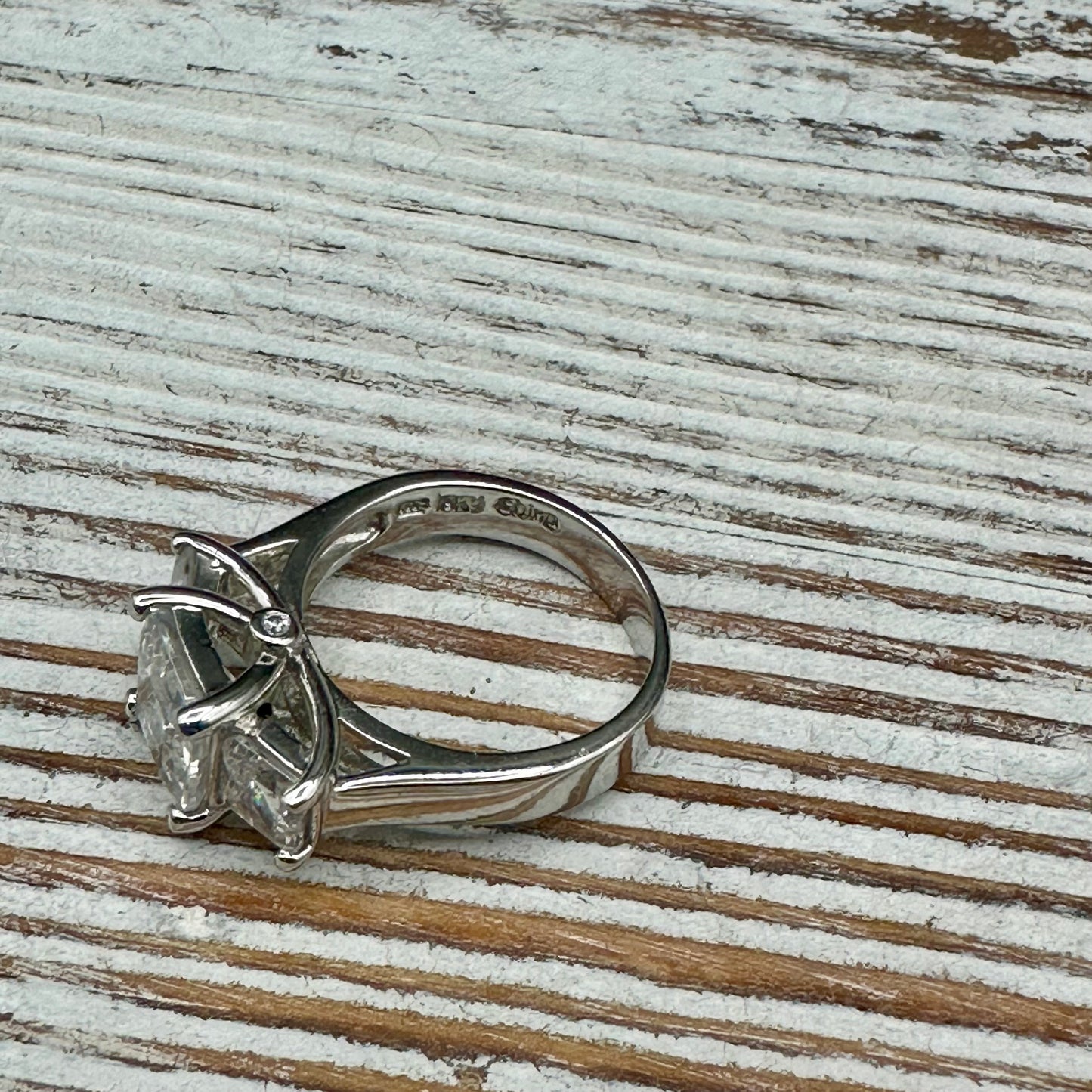 Diamonique Three Stone Platinum plated Ring