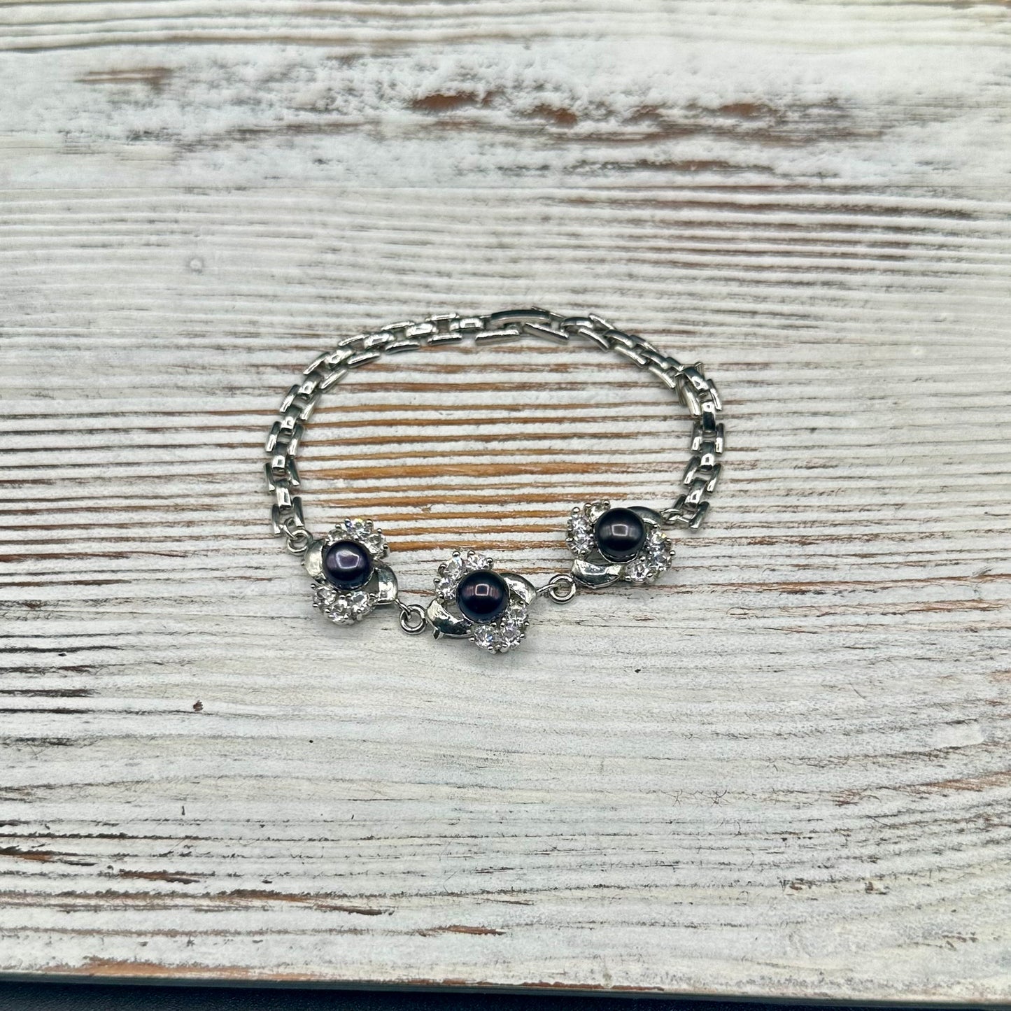 Nobel Black Peal accented with Cubic Zirconia Bracelet