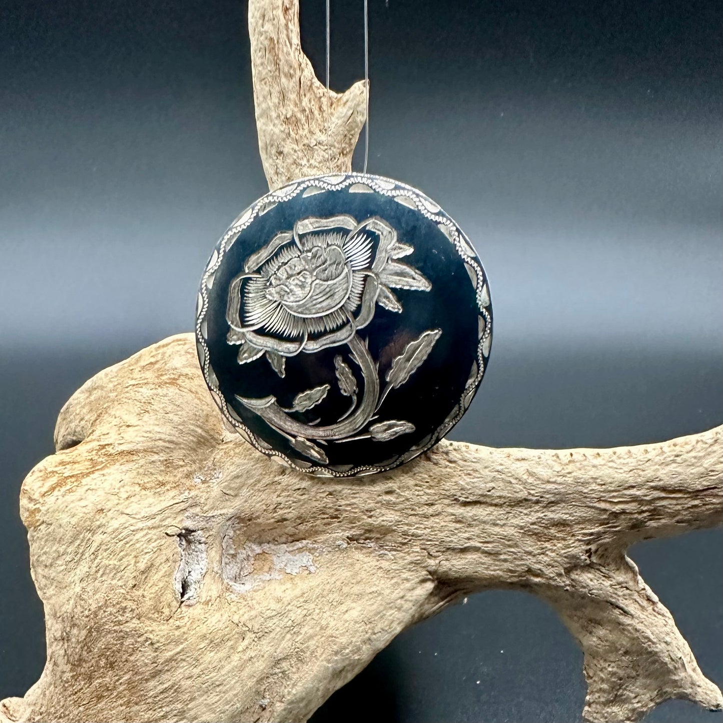 Hand Engraved Poppy Pendant/Brooch in Sterling Silver