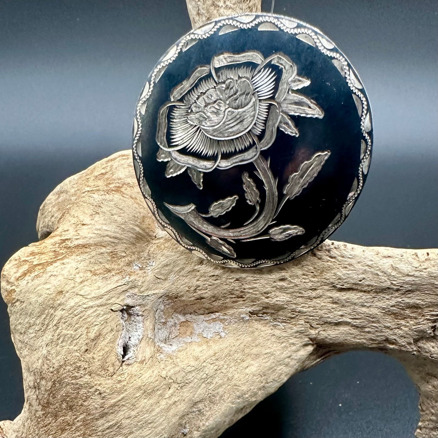Hand Engraved Poppy Pendant/Brooch in Sterling Silver