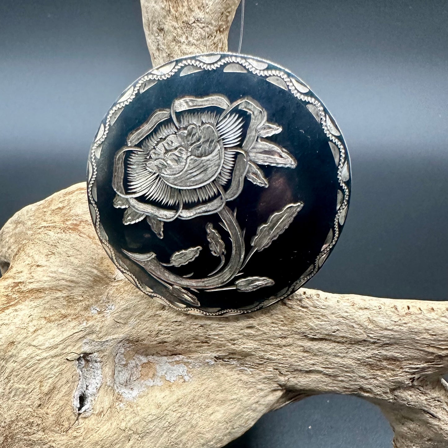 Hand Engraved Poppy Pendant/Brooch in Sterling Silver