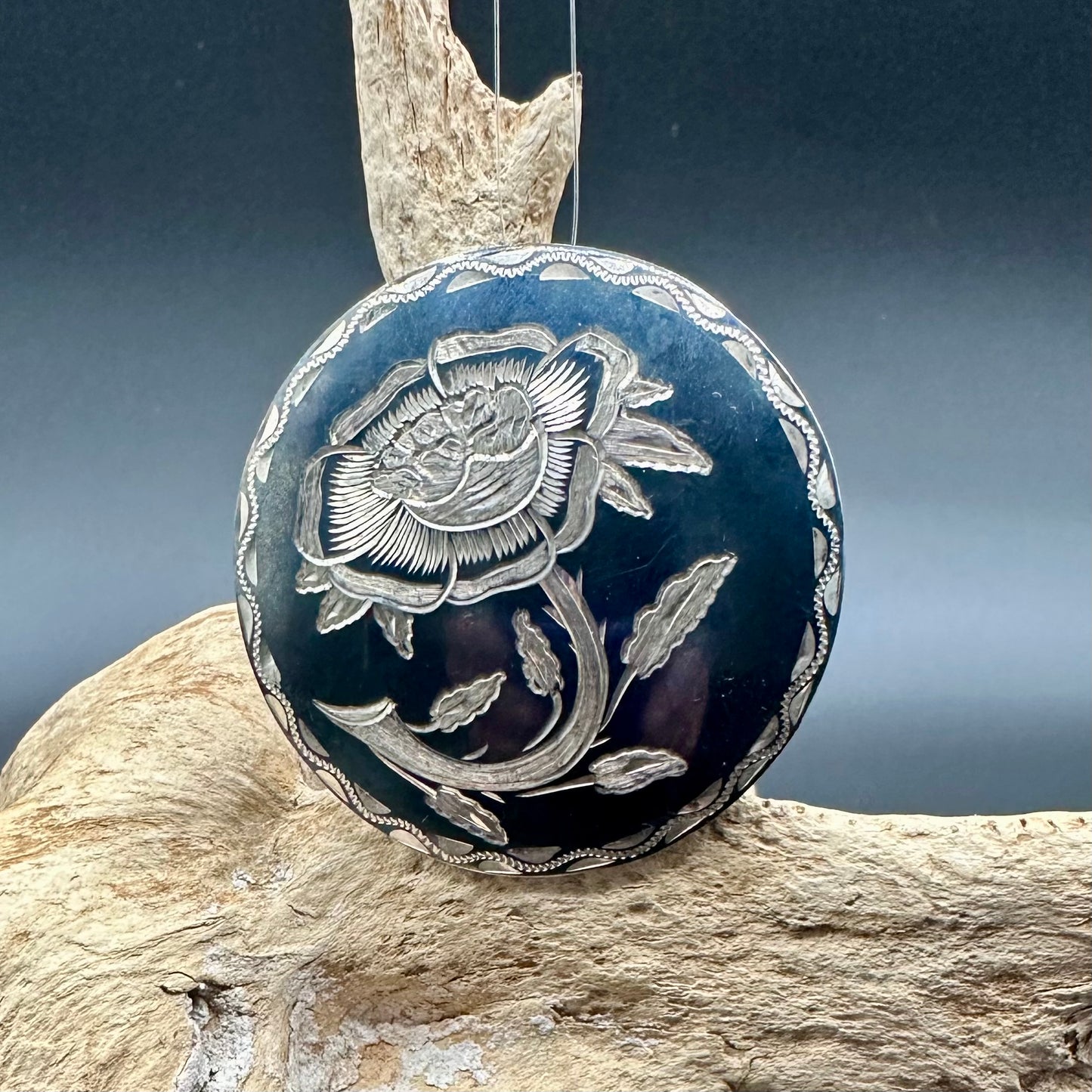 Hand Engraved Poppy Pendant/Brooch in Sterling Silver