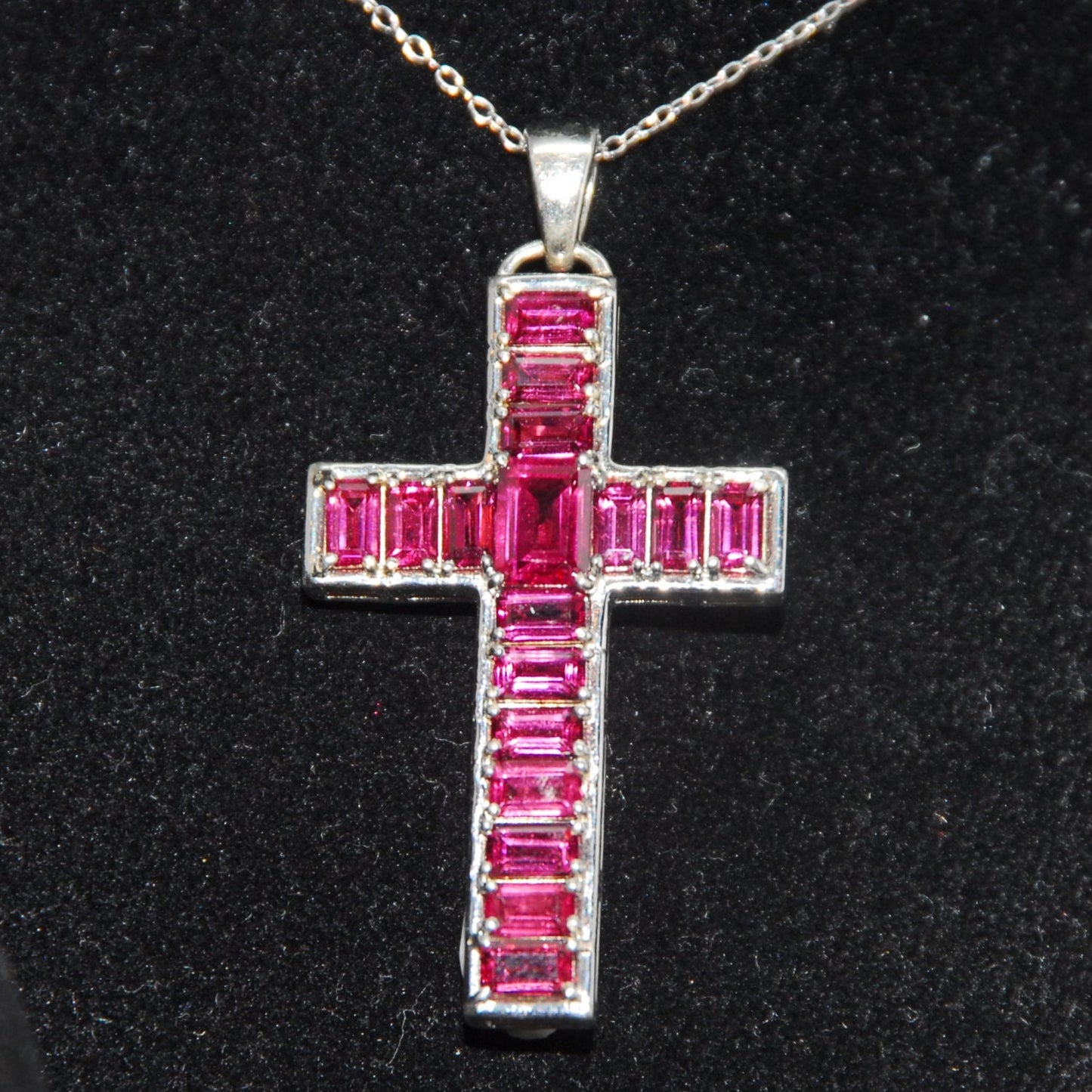 Umba River Rhodolite Garnet Cross Pendant on Sterling Silver Chain