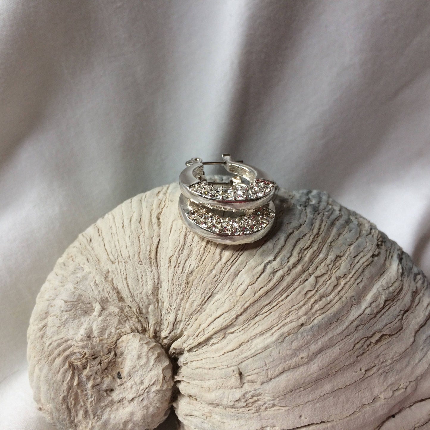 Vintage Napier Silver and Pave Crystal Hoop Earrings
