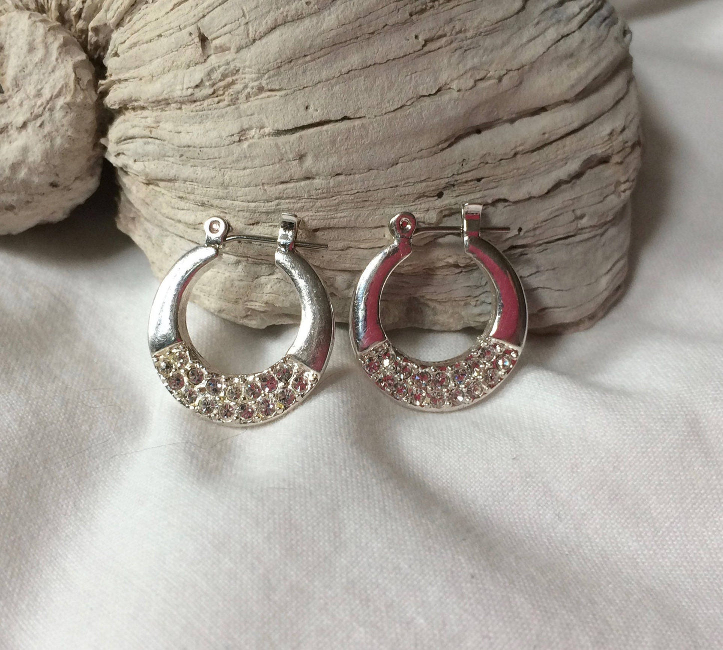 Vintage Napier Silver and Pave Crystal Hoop Earrings