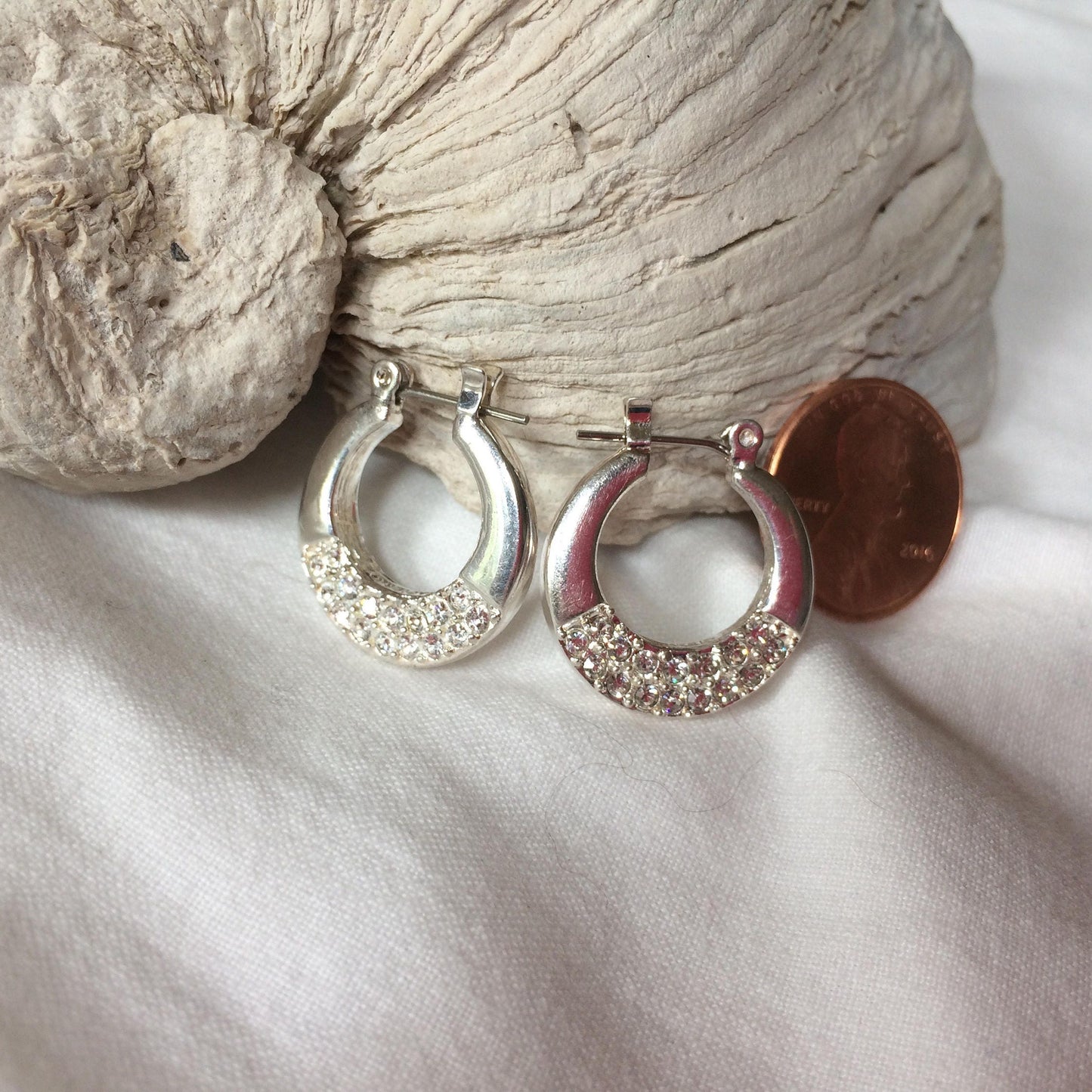 Vintage Napier Silver and Pave Crystal Hoop Earrings