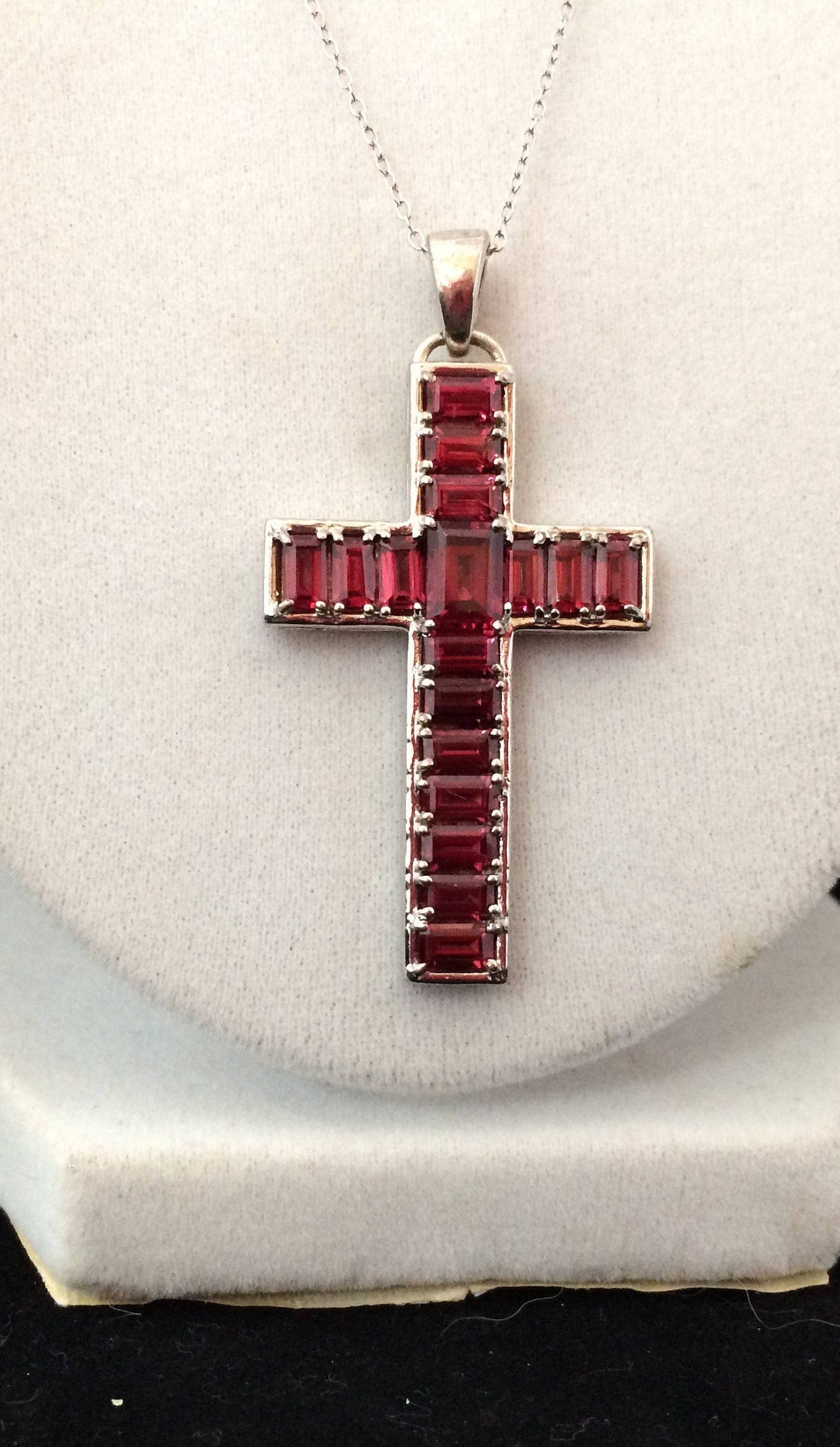 Umba River Rhodolite Garnet Cross Pendant on Sterling Silver Chain