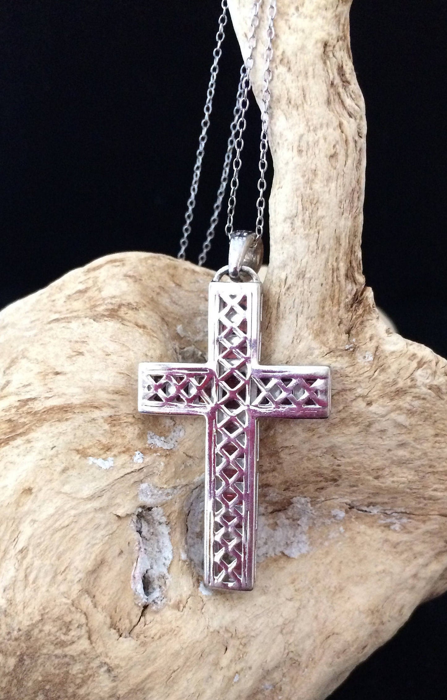 Umba River Rhodolite Garnet Cross Pendant on Sterling Silver Chain