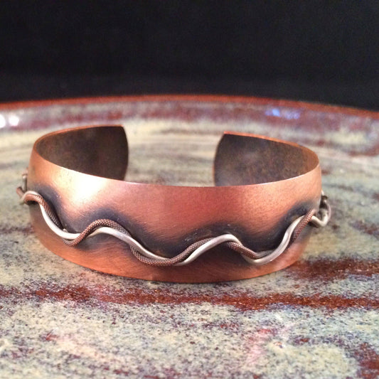 Copper Cuff bracelet with Sterling silver Accent