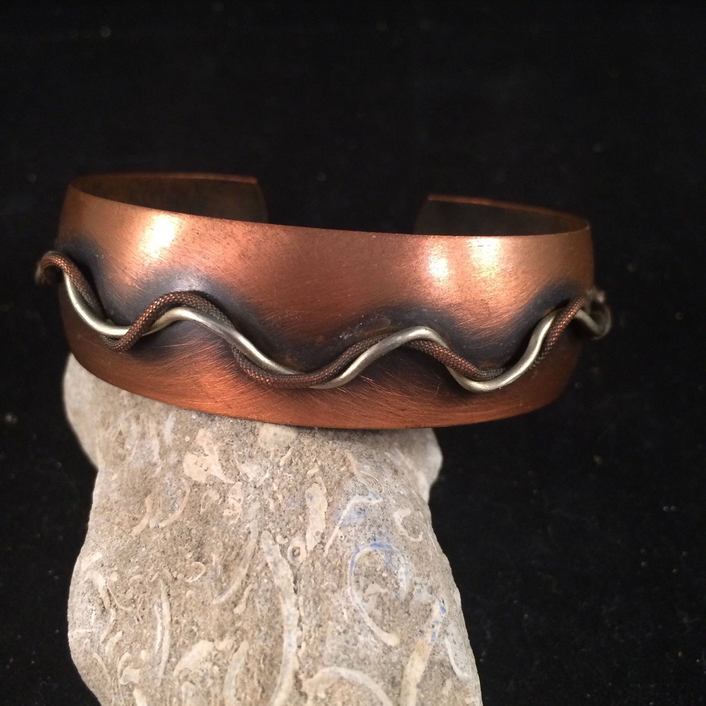Copper Cuff bracelet with Sterling silver Accent