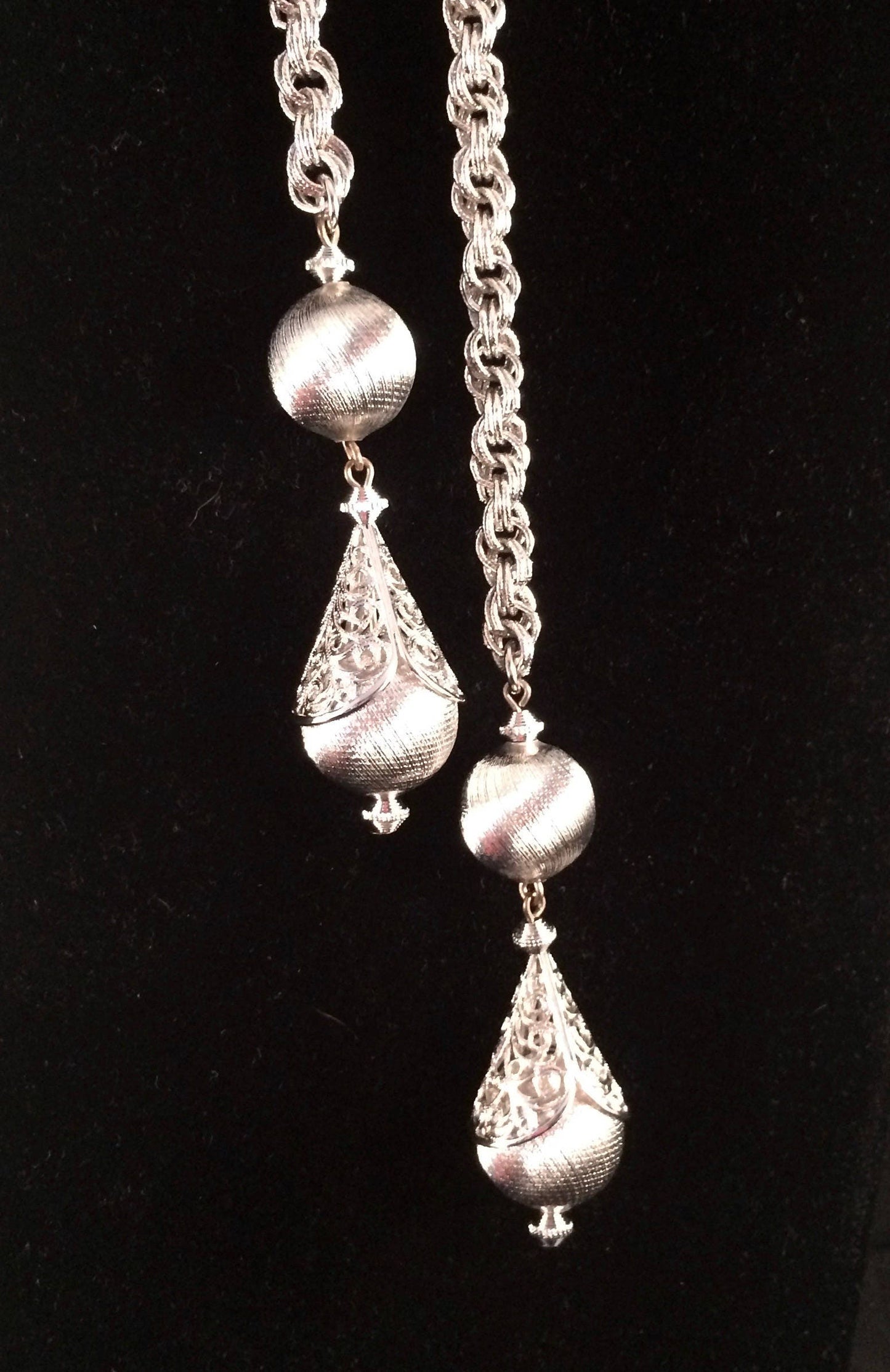 Vintage Monet Lariat Silver tone Necklace
