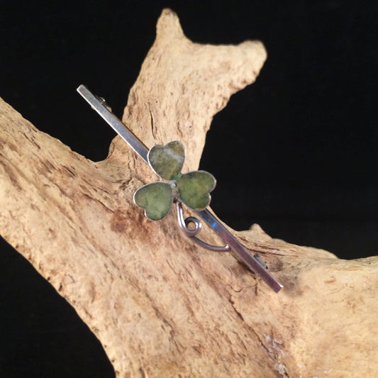 Vintage Silver and Connemara Clover Bar Brooch/Pin