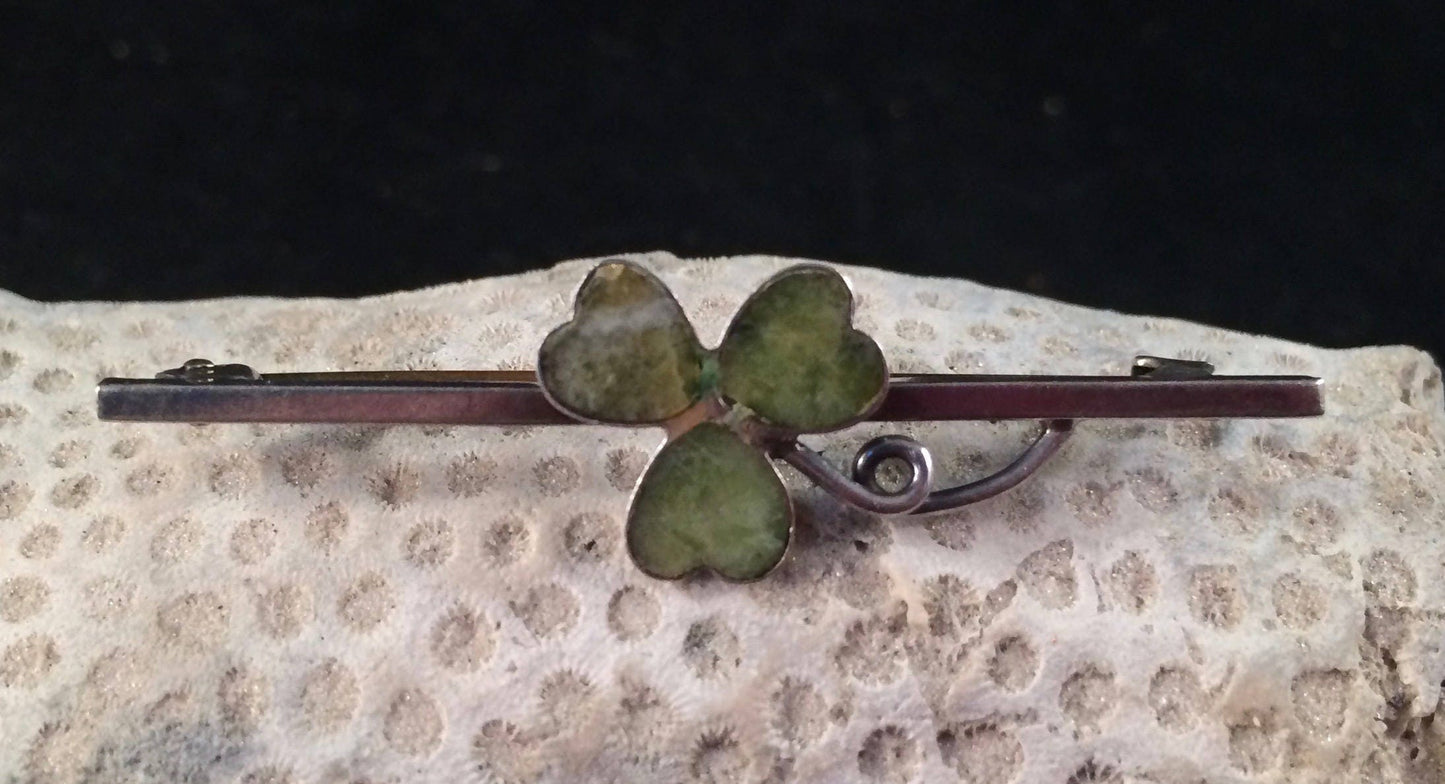 Vintage Silver and Connemara Clover Bar Brooch/Pin