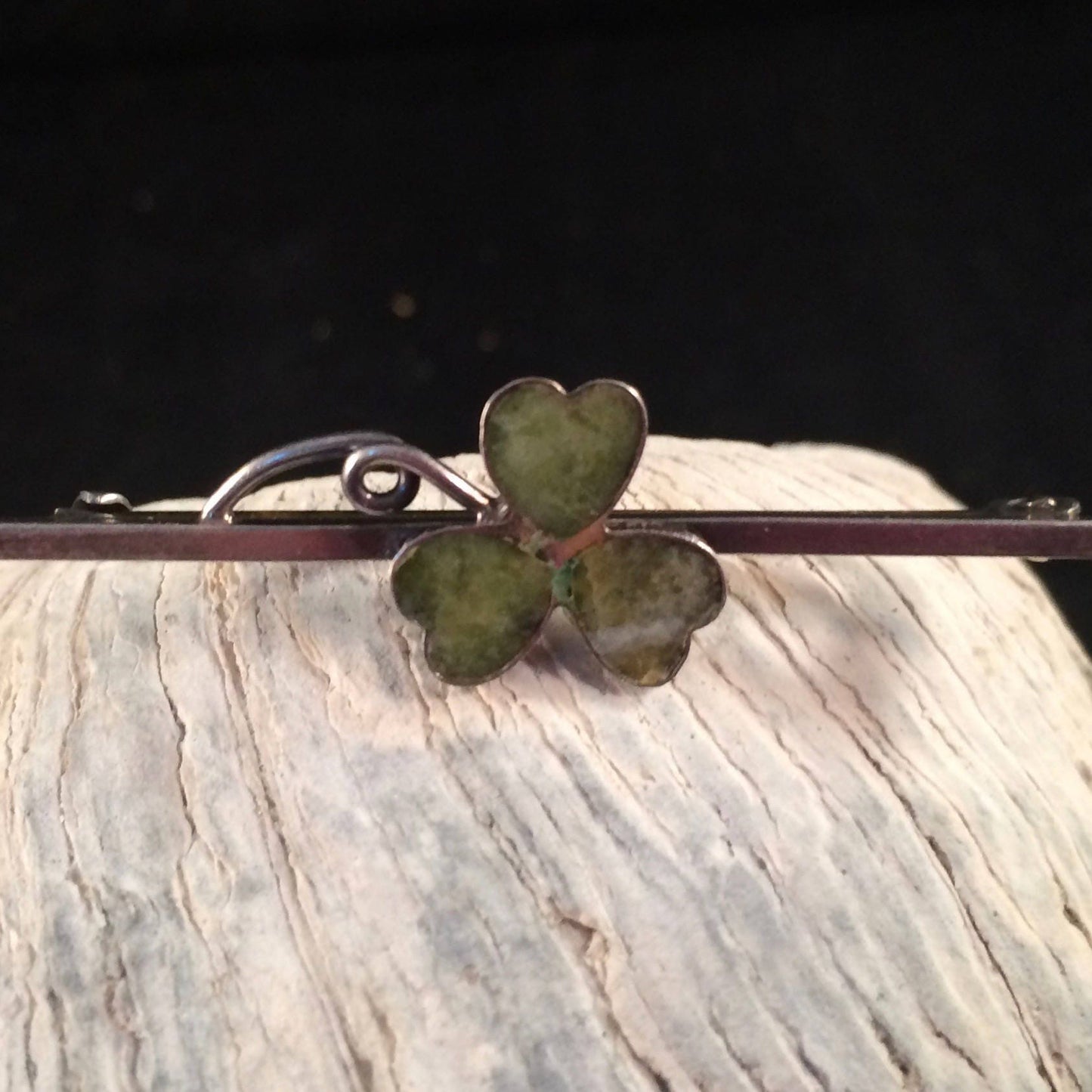 Vintage Silver and Connemara Clover Bar Brooch/Pin