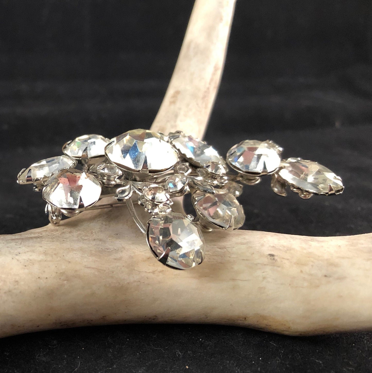 Crystal Brooch in Silver tone