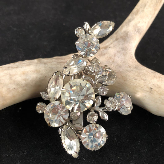 Crystal Brooch in Silver tone