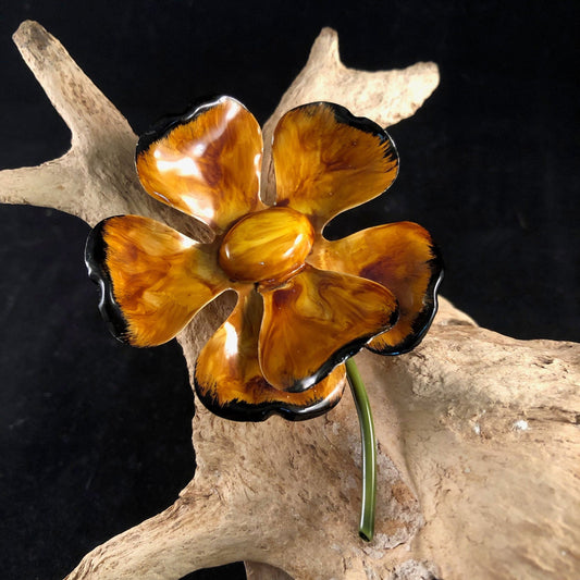 Brown, Yellow and Black enamel flower Brooch- Original by Robert