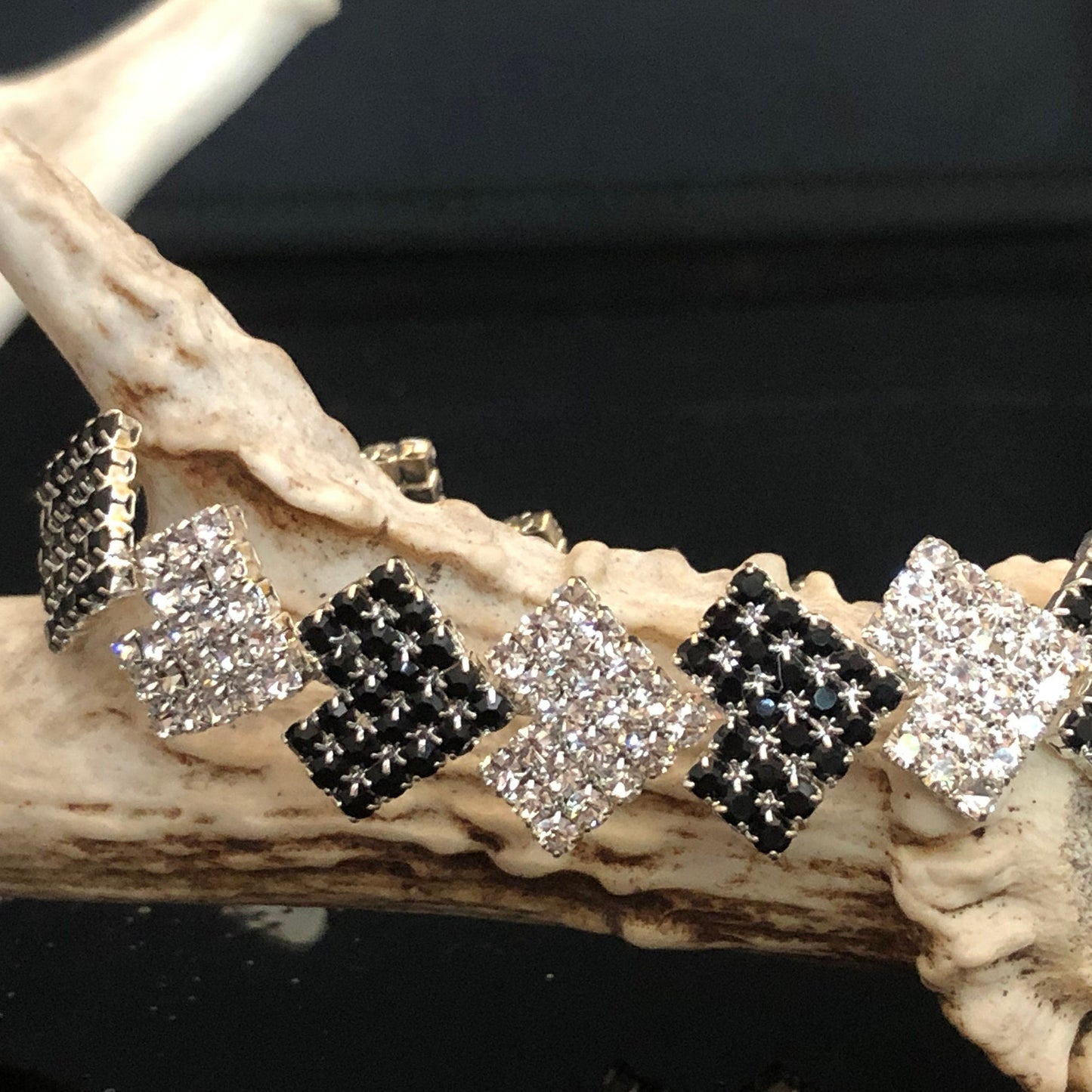 Onxy Black and White crystal Ann Primrose Square Link Bracelet- Perfect for Prom, New Year's or Party wear!!