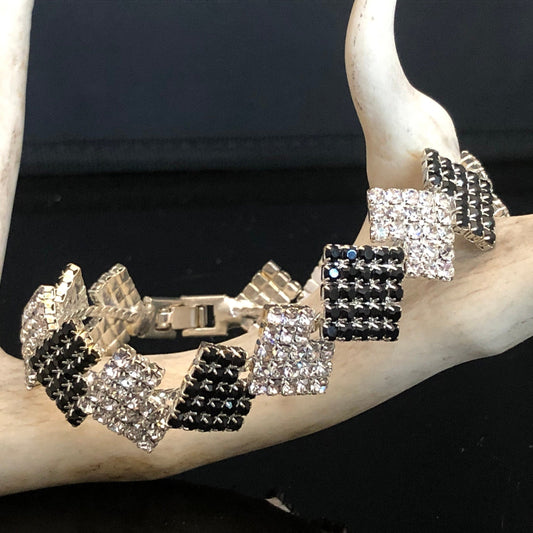 Onxy Black and White crystal Ann Primrose  Square Link Bracelet- Perfect for Prom, New Year's or Party wear!!