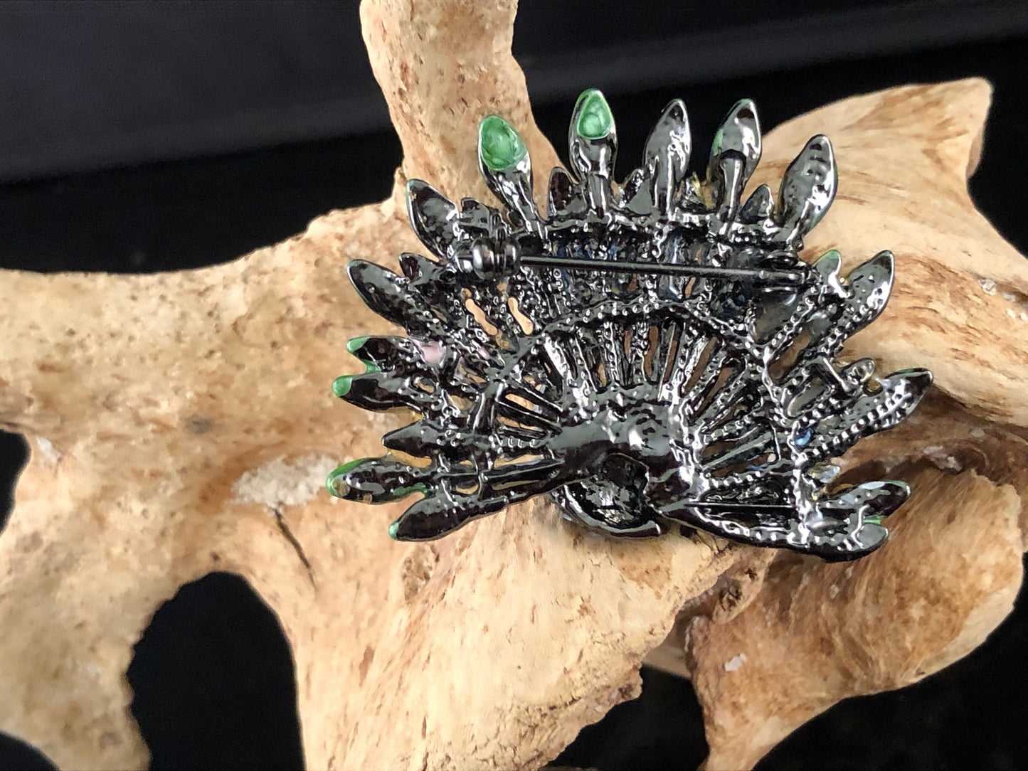 Ann Primrose Pink, Green and Blue Peacock Brooch