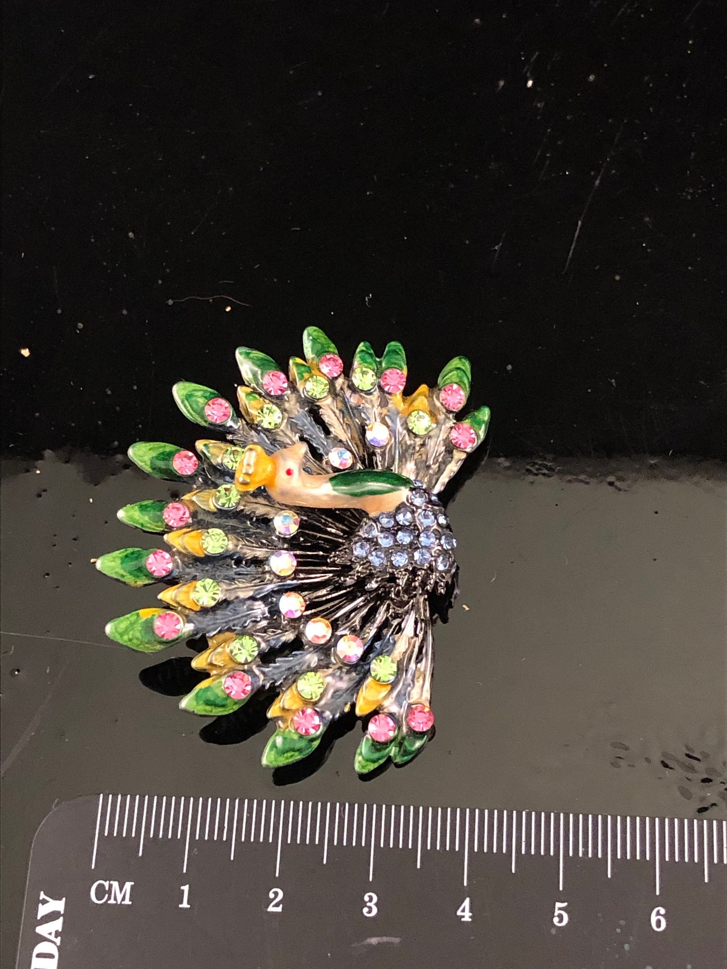 Ann Primrose Pink, Green and Blue Peacock Brooch