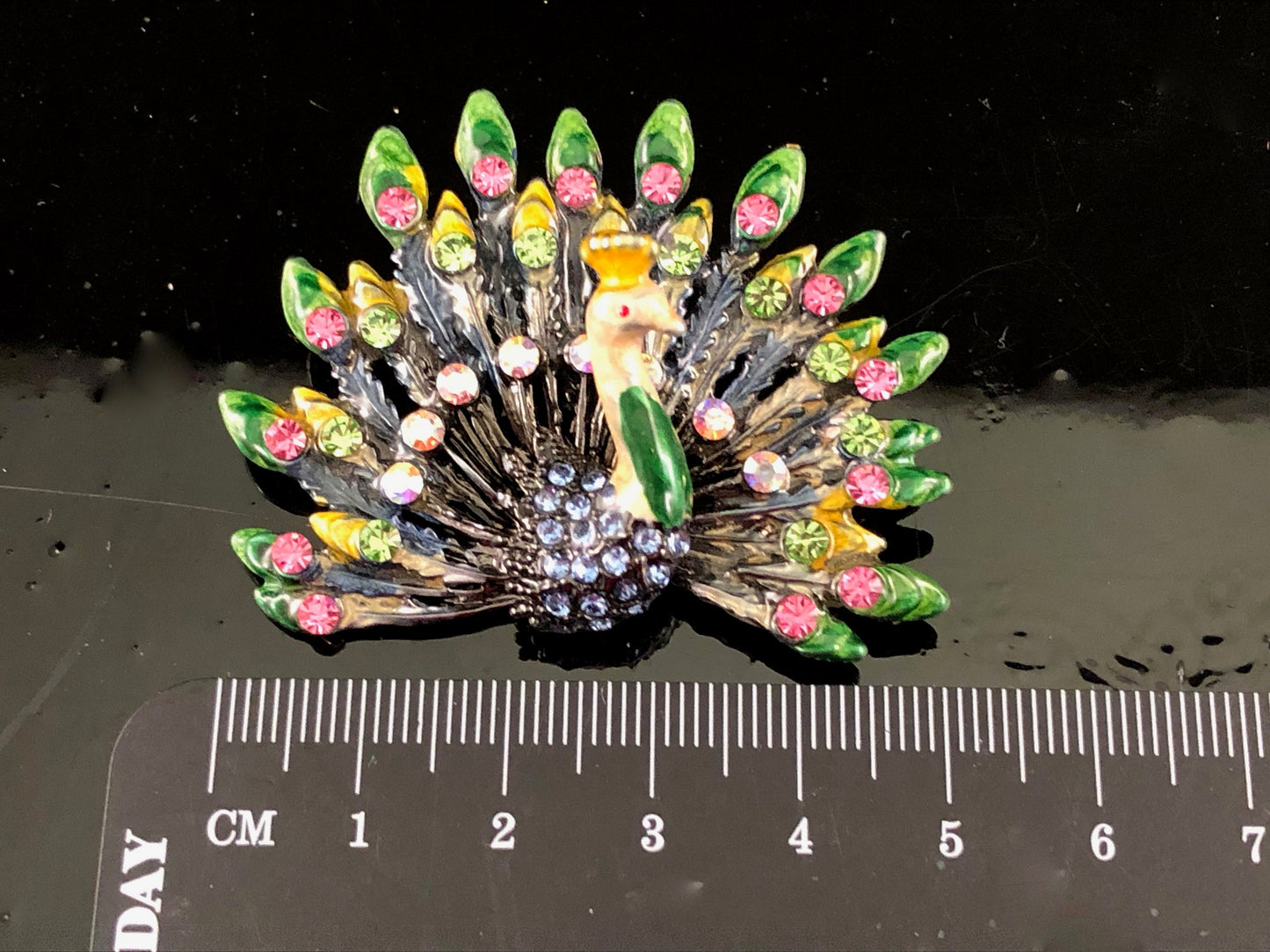 Ann Primrose Pink, Green and Blue Peacock Brooch