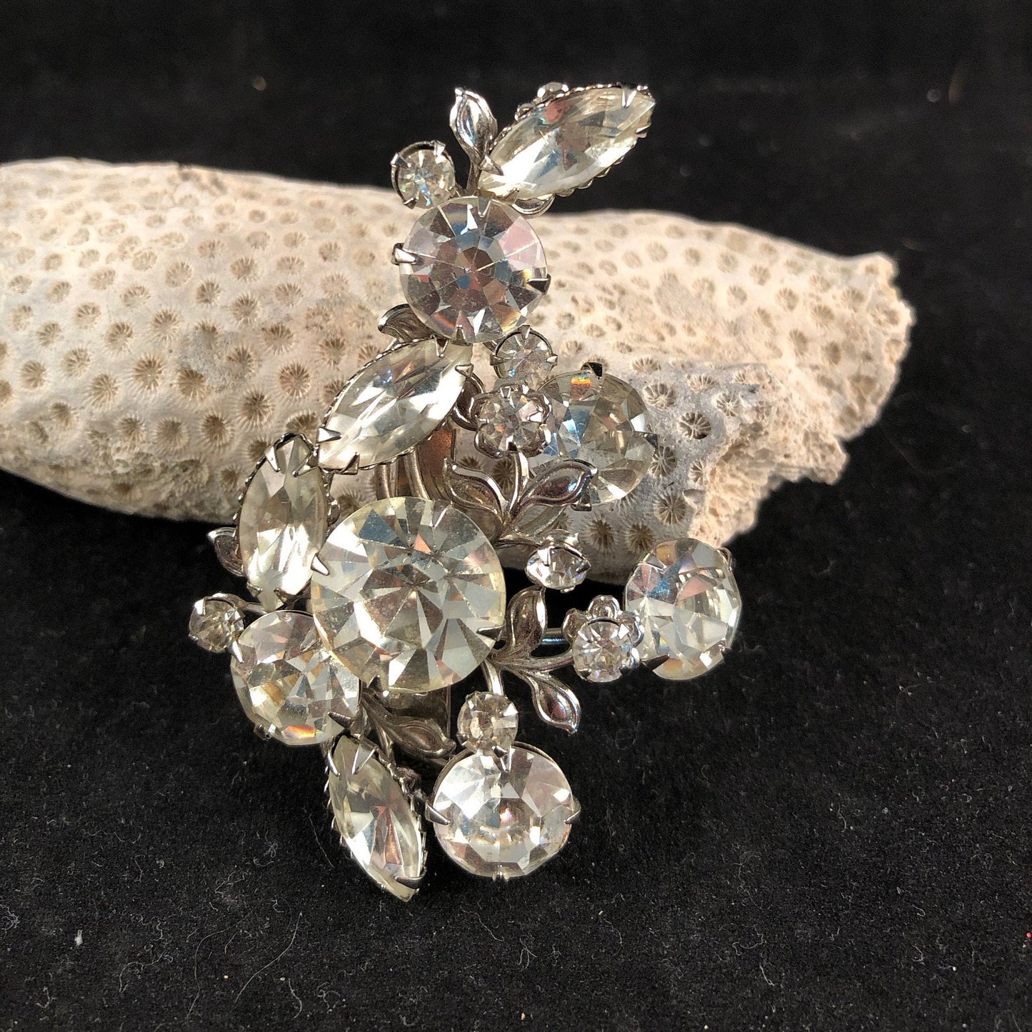Crystal Brooch in Silver tone