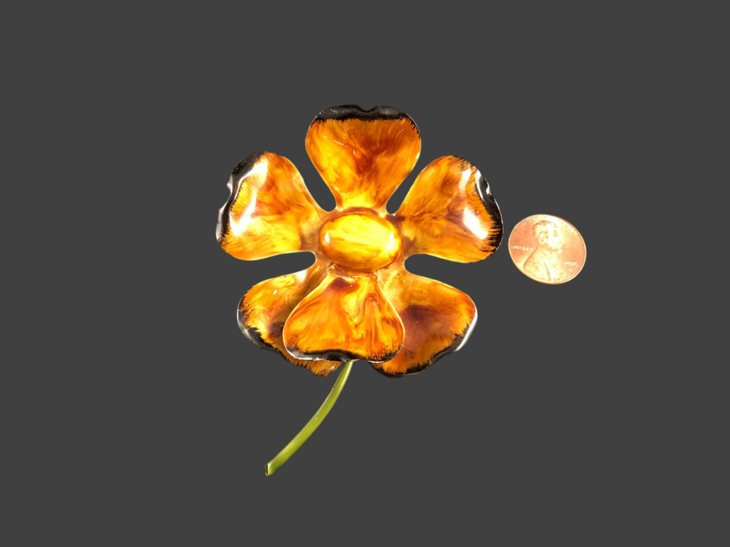 Brown, Yellow and Black enamel flower Brooch- Original by Robert