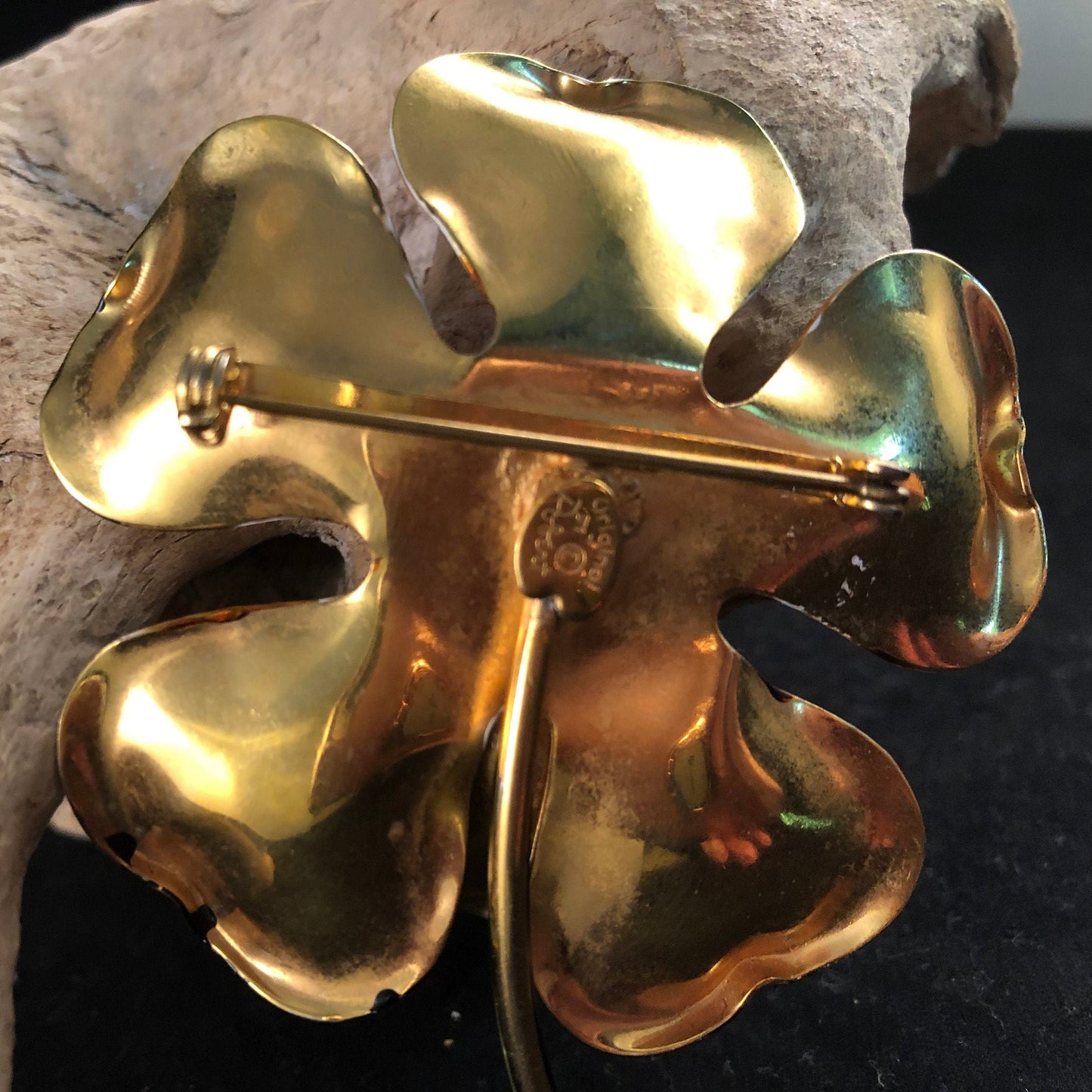 Brown, Yellow and Black enamel flower Brooch- Original by Robert