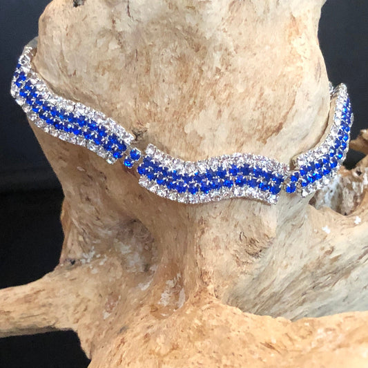 Ann Primrose Sapphire and White Crystal link Tennis Bracelet- Perfect for Dress Up Events!!