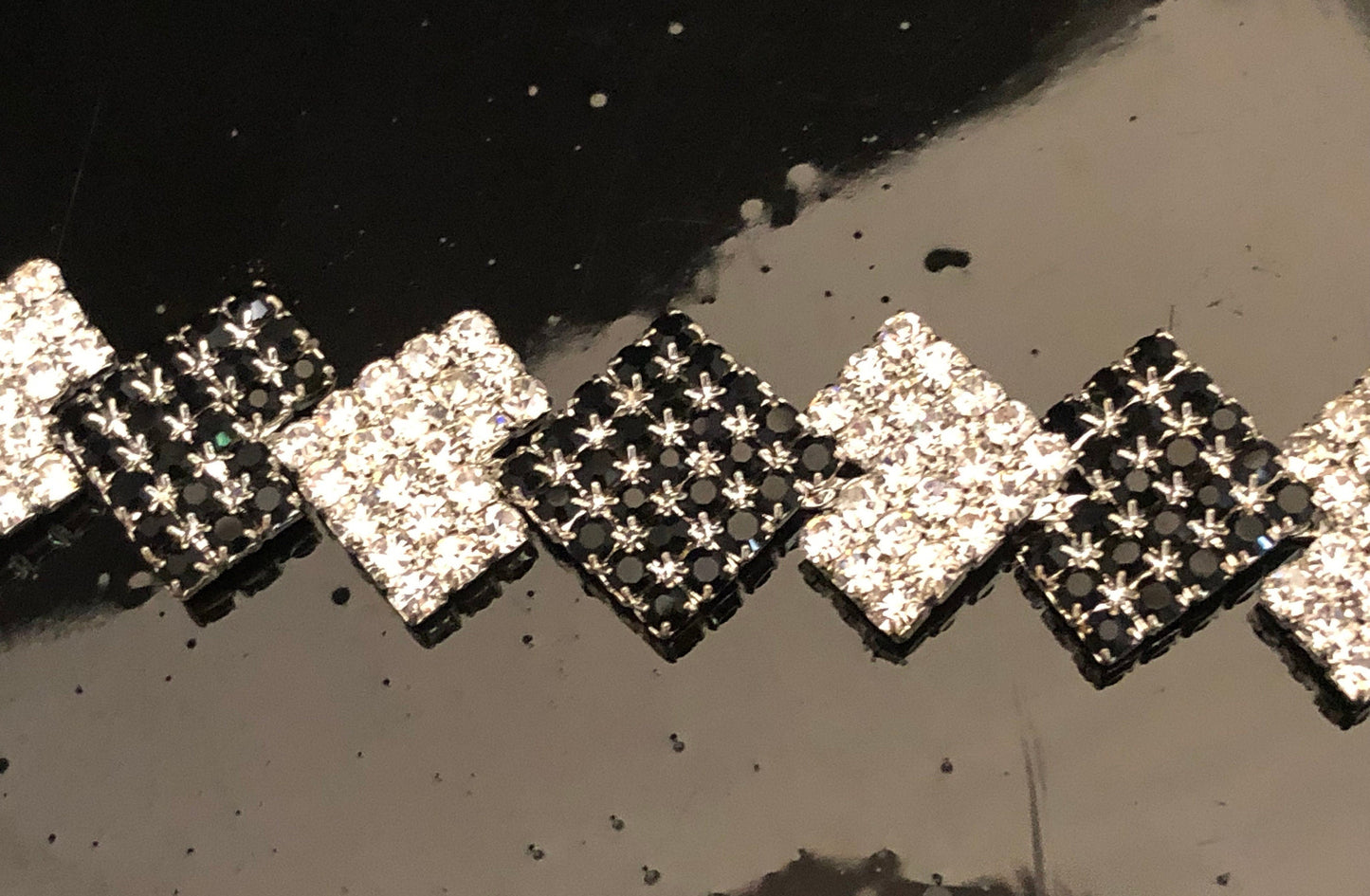 Onxy Black and White crystal Ann Primrose Square Link Bracelet- Perfect for Prom, New Year's or Party wear!!