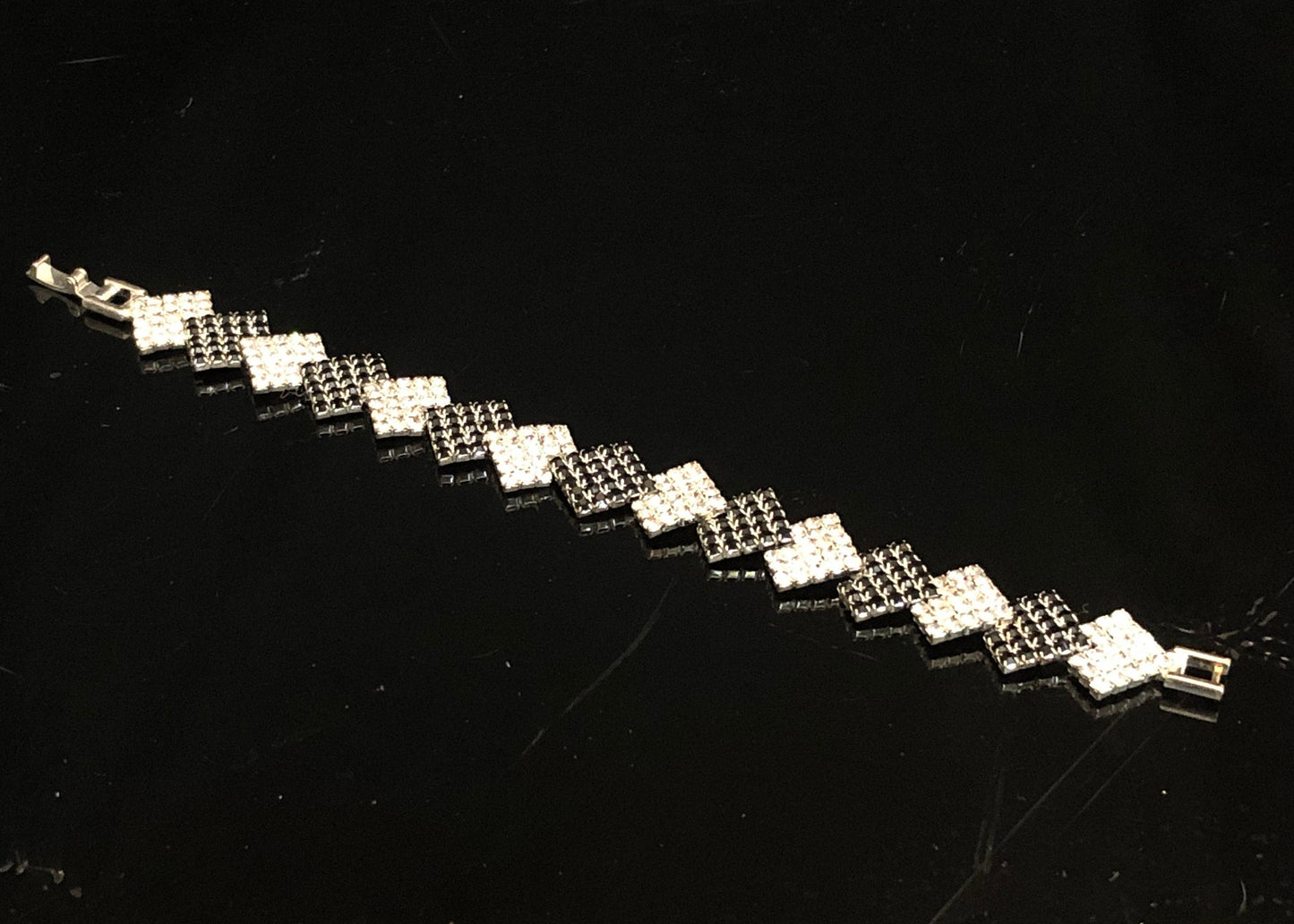 Onxy Black and White crystal Ann Primrose Square Link Bracelet- Perfect for Prom, New Year's or Party wear!!