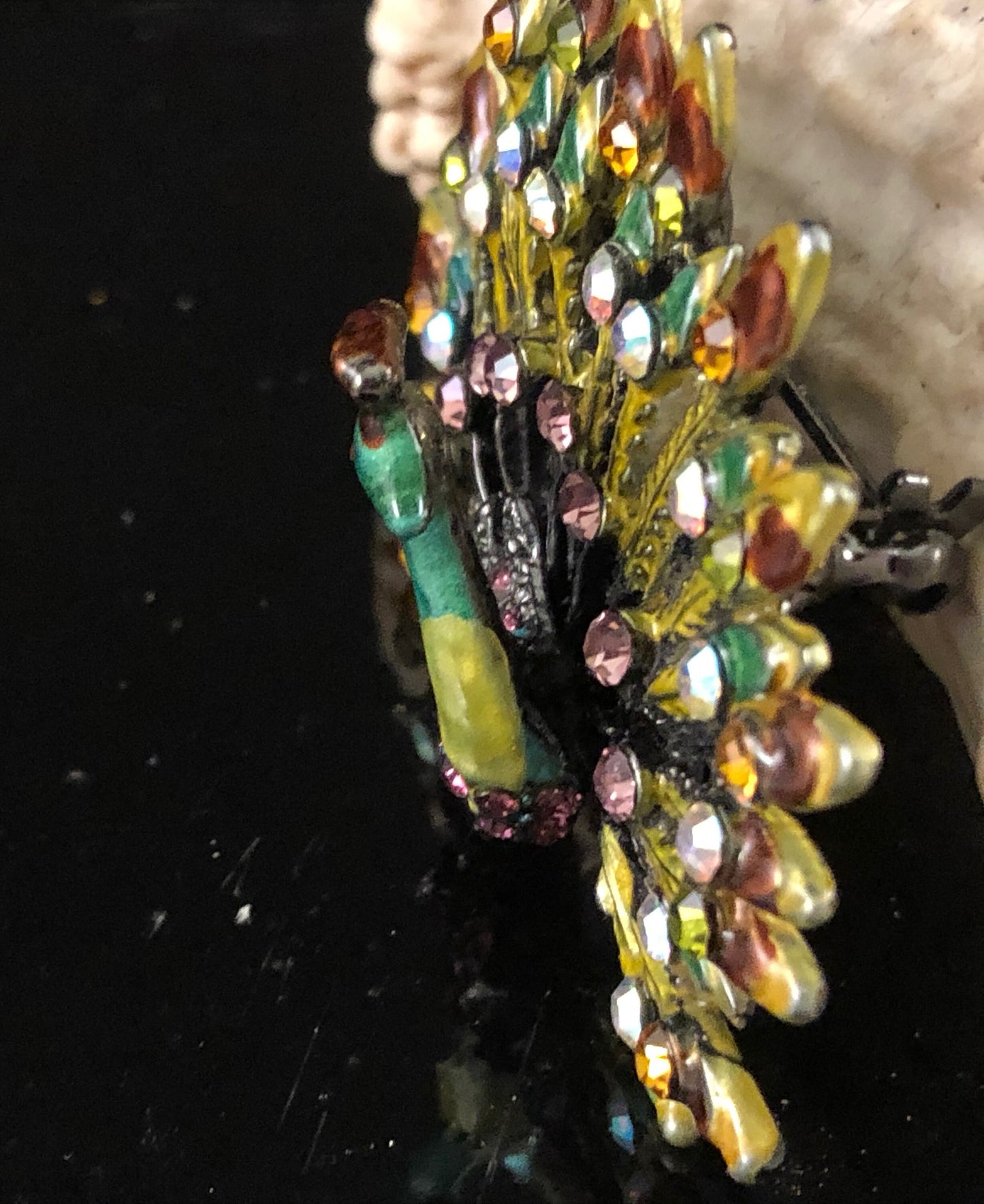 Ann Primrose Brown, Purple and Green Peacock Brooch