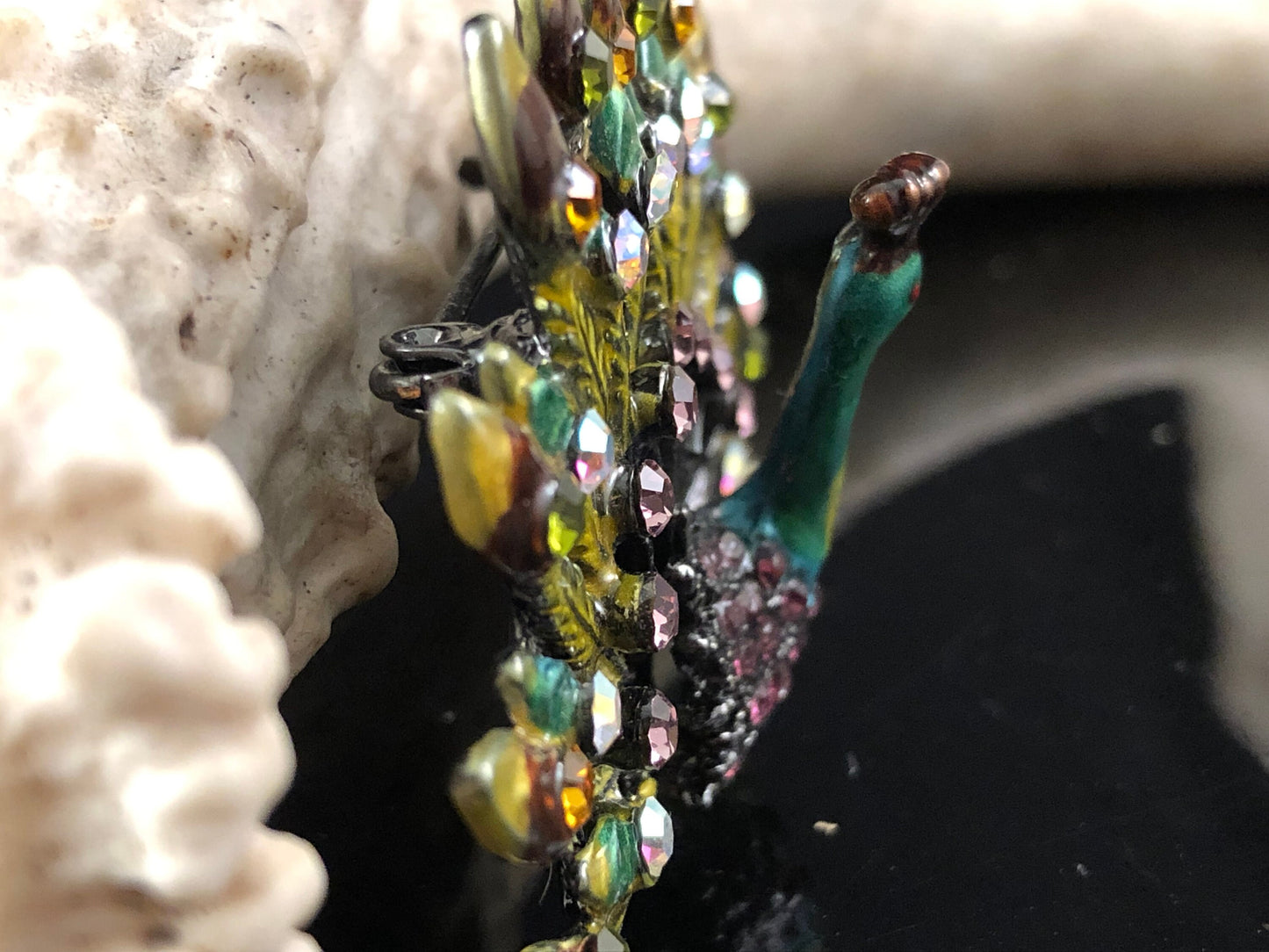 Ann Primrose Brown, Purple and Green Peacock Brooch