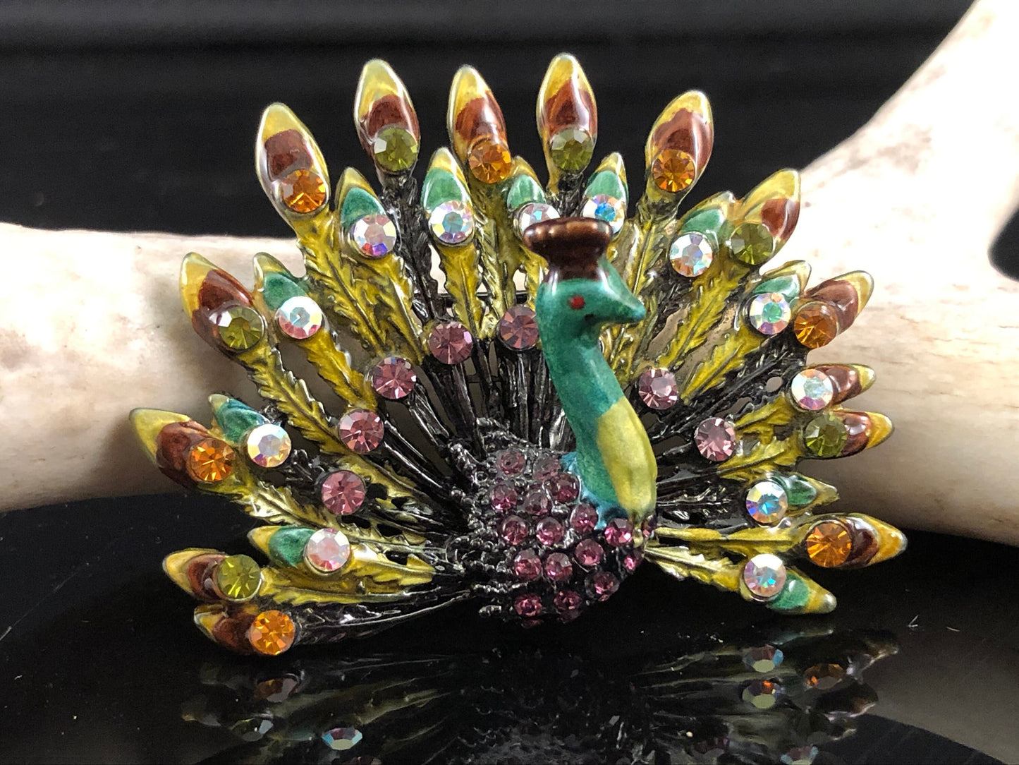 Ann Primrose Brown, Purple and Green Peacock Brooch