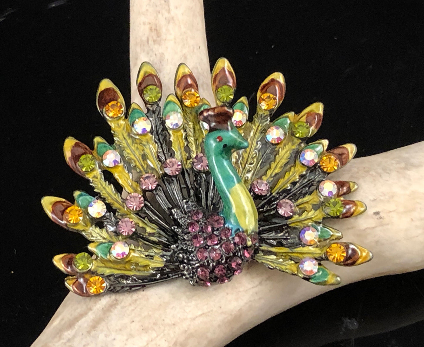 Ann Primrose Brown, Purple and Green Peacock Brooch