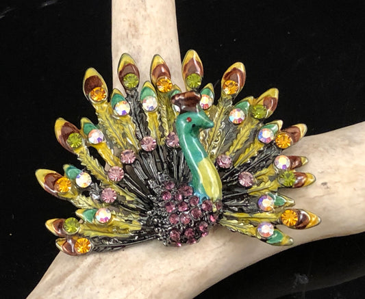 Ann Primrose Brown, Purple and Green Peacock Brooch