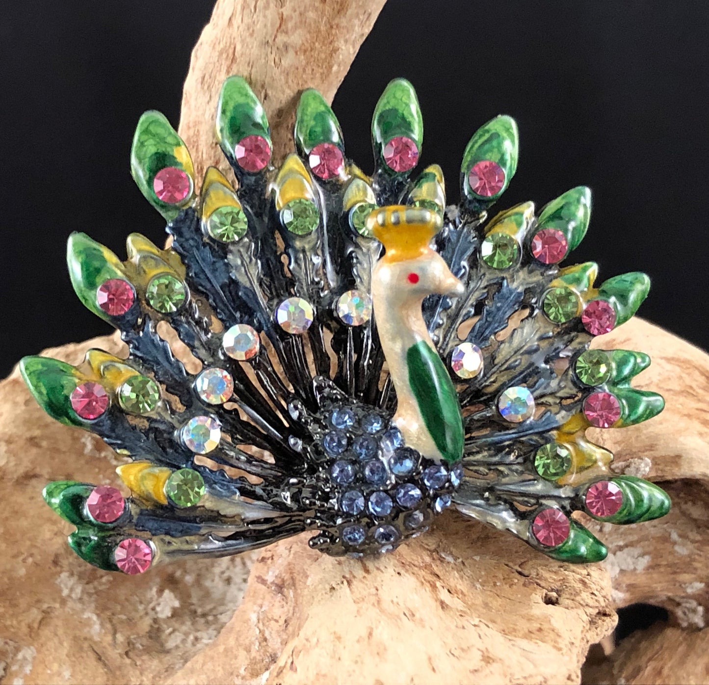 Ann Primrose Pink, Green and Blue Peacock Brooch