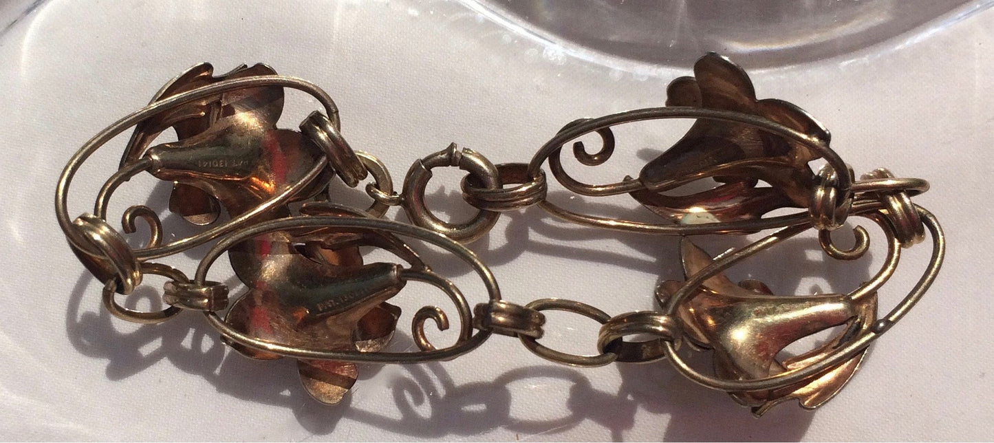 Carl Art Signed Art Deco Lily Blossom Link bracelet
