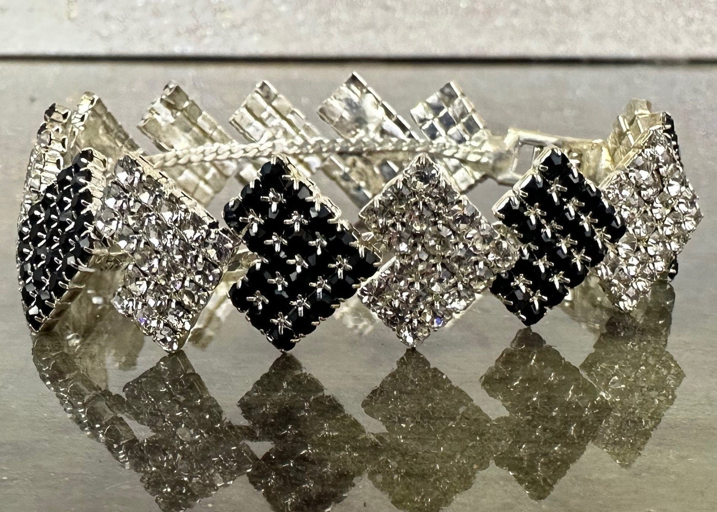 Onxy Black and White crystal Ann Primrose Square Link Bracelet- Perfect for Prom, New Year's or Party wear!!